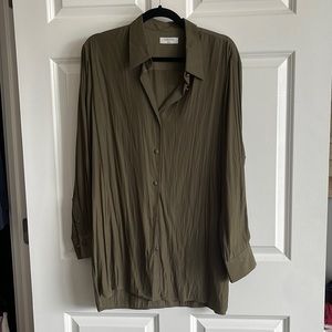 Aritzia Babaton Olive Green Silk Button Down | L